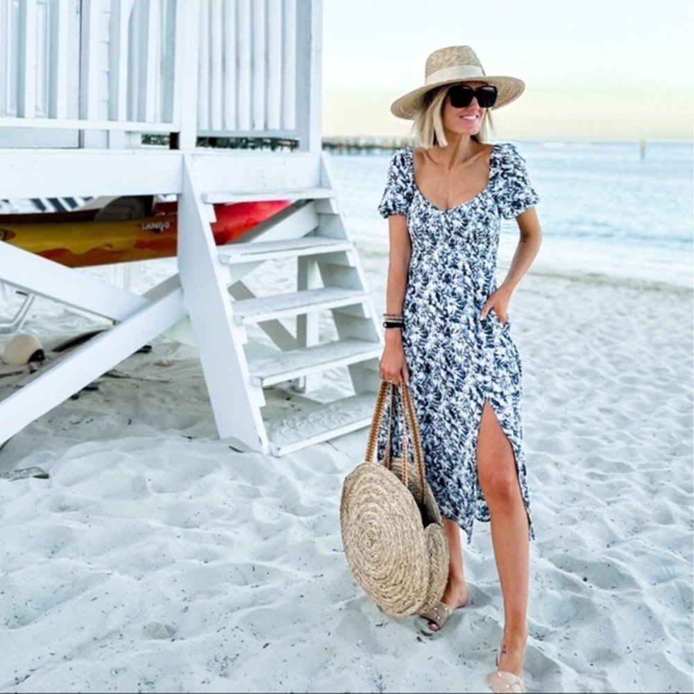 Short-sleeve smocked midi dress